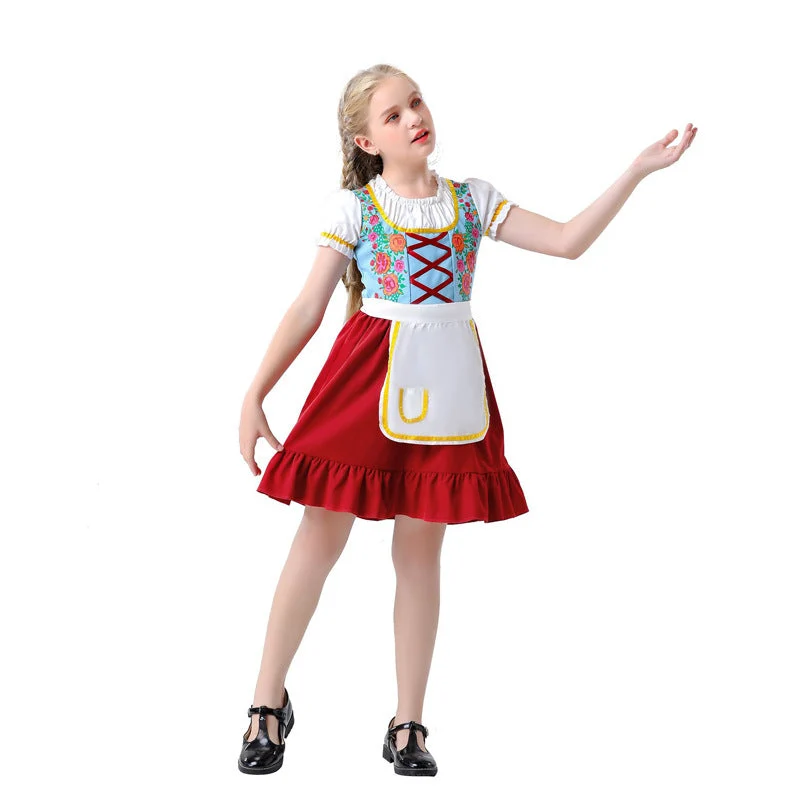 Damen nan traditionelles Dirndlkleid für Kinder mit Schürze und floraler Stickerei Drune
