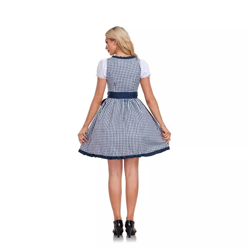 Damen nan kurzes Dirndl Trachtenkleid mit Schnürung Puffärmeln und Schürze Drune