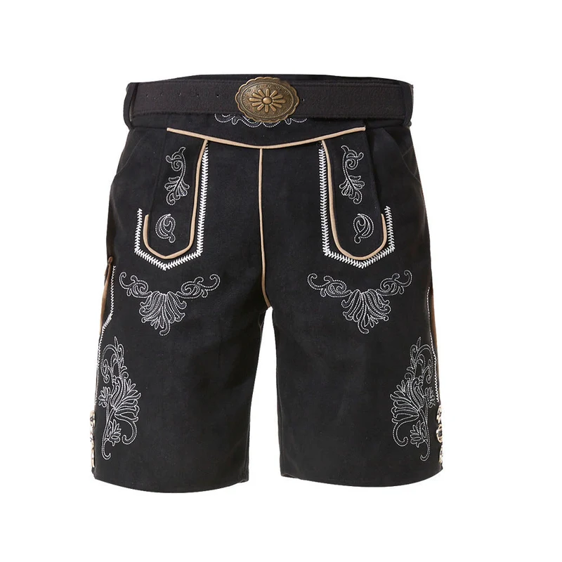 Herren nan kurze Trachtenlederhose mit filigranen Stickereien und Zierschnalle Drune