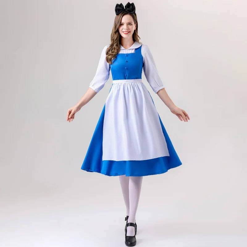 Damen nan vintage Schürzenkleid mit tailliertem Schnitt und Stehkragen Drune