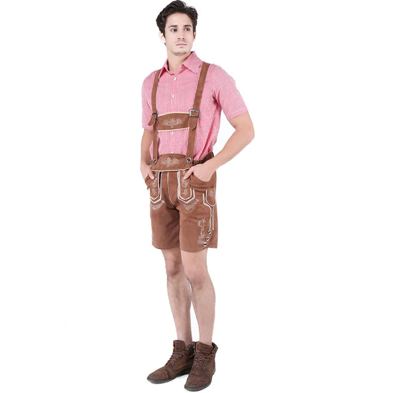 Herren nan kurze Trachtenlederhose aus Wildleder mit bestickter Vorderlatz und verstellbaren Trägern Drune