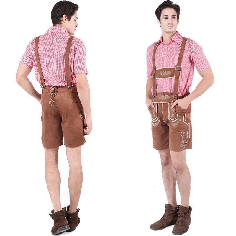 Herren nan kurze Trachtenlederhose aus Wildleder mit bestickter Vorderlatz und verstellbaren Trägern Drune