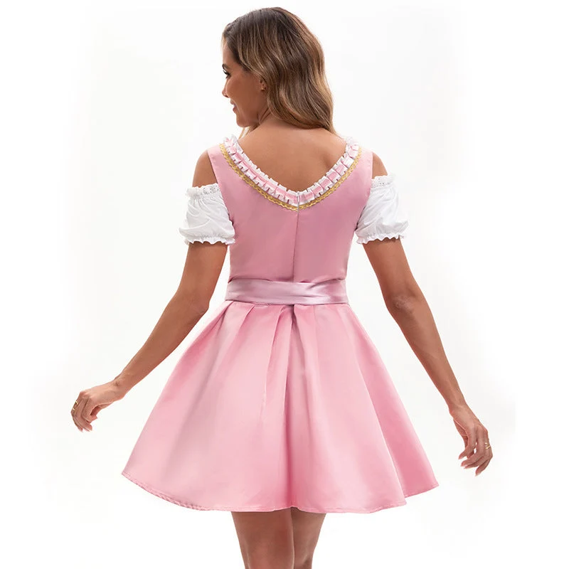 Damen nan traditionelles Dirndl Minikleid mit Spitzen-Schürze und Schnürung Drune