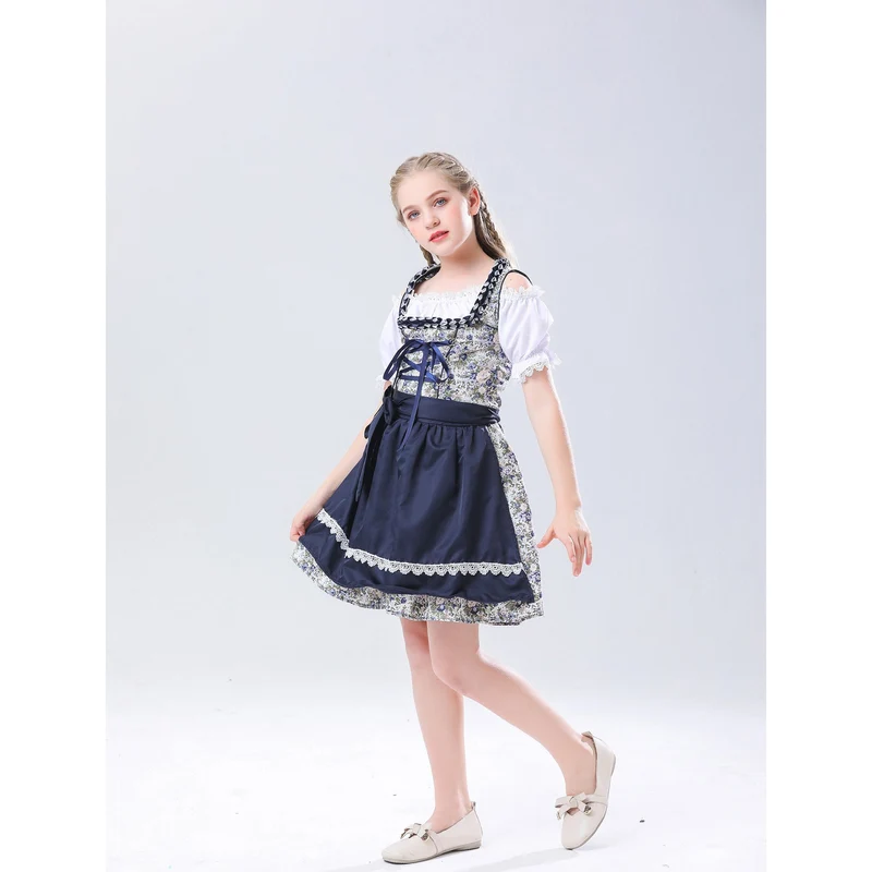 Damen nan traditionelles Dirndlkleid für Mädchen mit Schnürkorsett Puffärmeln und Spitzenschürze Drune