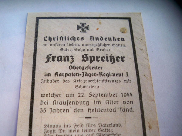Sterbebilder Karpaten-Jäger-Regiment 1 9/44