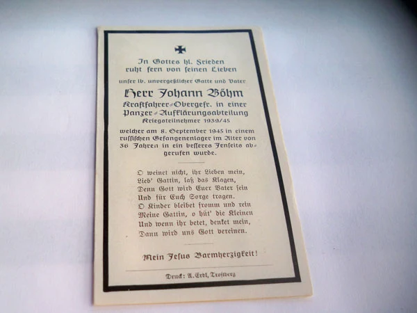Sterbebilder Panzer Russland 9/45 in Gefangenschaft