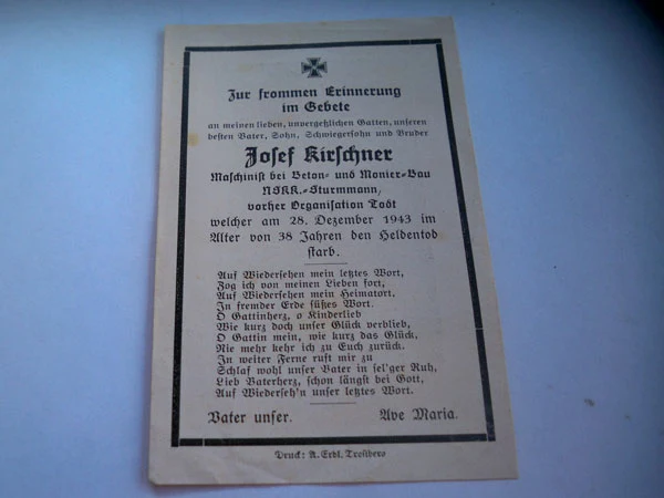 Sterbebilder NSKK/ORG.Todt 12/43
