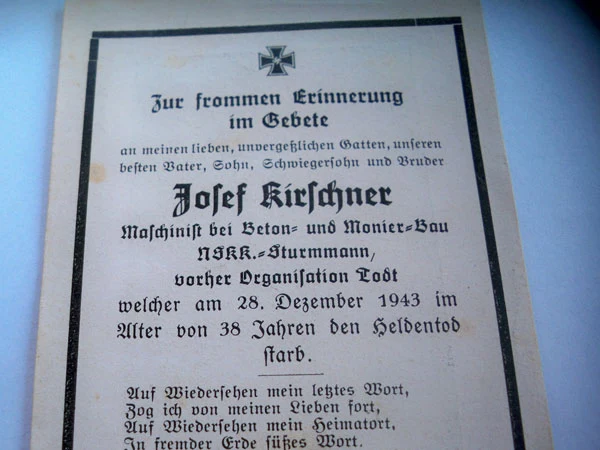 Sterbebilder NSKK/ORG.Todt 12/43