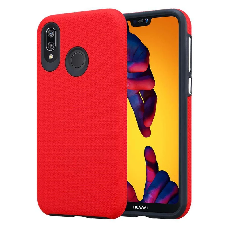 Cadorabo Hülle kompatibel mit Huawei P20 LITE 2018 / NOVA 3E Outdoor Hybrid Schutzhülle mit extra Grip Anti Rutsch Oberfläche im Triangle Design aus Silikon und Kunststoff
