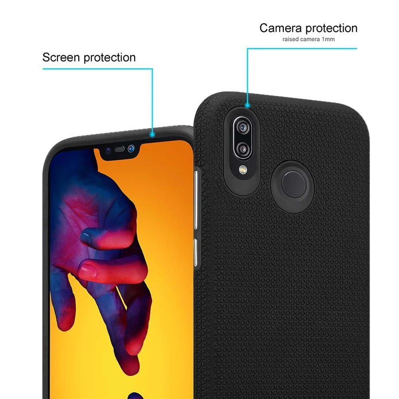 Cadorabo Hülle kompatibel mit Huawei P20 LITE 2018 / NOVA 3E Outdoor Hybrid Schutzhülle mit extra Grip Anti Rutsch Oberfläche im Triangle Design aus Silikon und Kunststoff