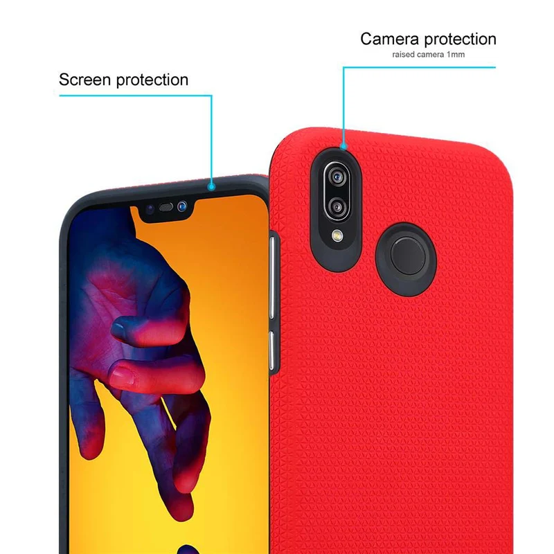 Cadorabo Hülle kompatibel mit Huawei P20 LITE 2018 / NOVA 3E Outdoor Hybrid Schutzhülle mit extra Grip Anti Rutsch Oberfläche im Triangle Design aus Silikon und Kunststoff
