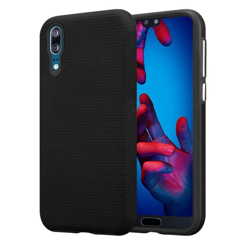 Cadorabo Hülle kompatibel mit Huawei P20 Outdoor Hybrid Schutzhülle mit extra Grip Anti Rutsch Oberfläche im Triangle Design aus Silikon und Kunststoff