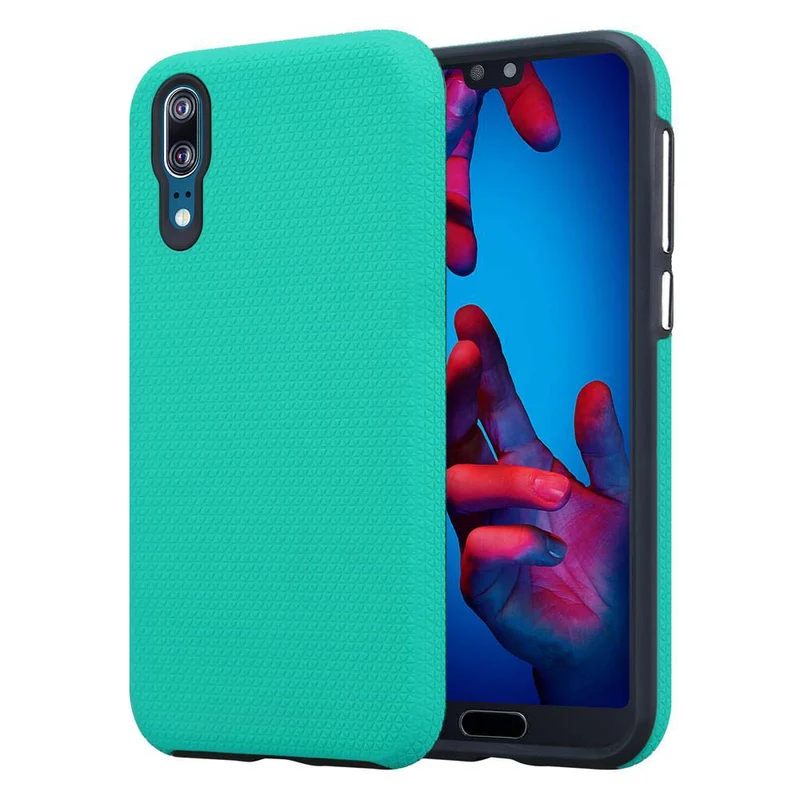 Cadorabo Hülle kompatibel mit Huawei P20 Outdoor Hybrid Schutzhülle mit extra Grip Anti Rutsch Oberfläche im Triangle Design aus Silikon und Kunststoff