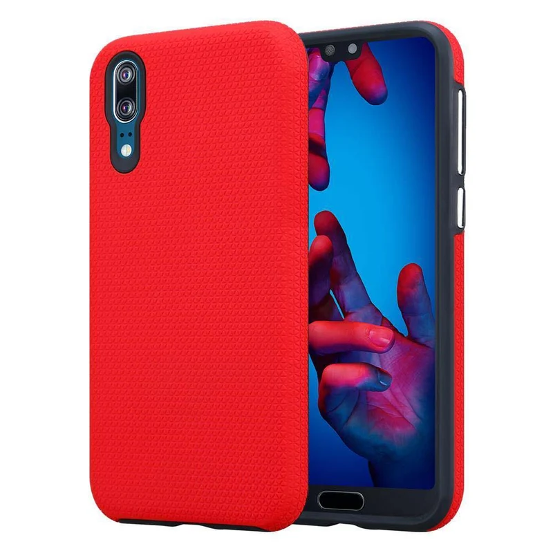 Cadorabo Hülle kompatibel mit Huawei P20 Outdoor Hybrid Schutzhülle mit extra Grip Anti Rutsch Oberfläche im Triangle Design aus Silikon und Kunststoff