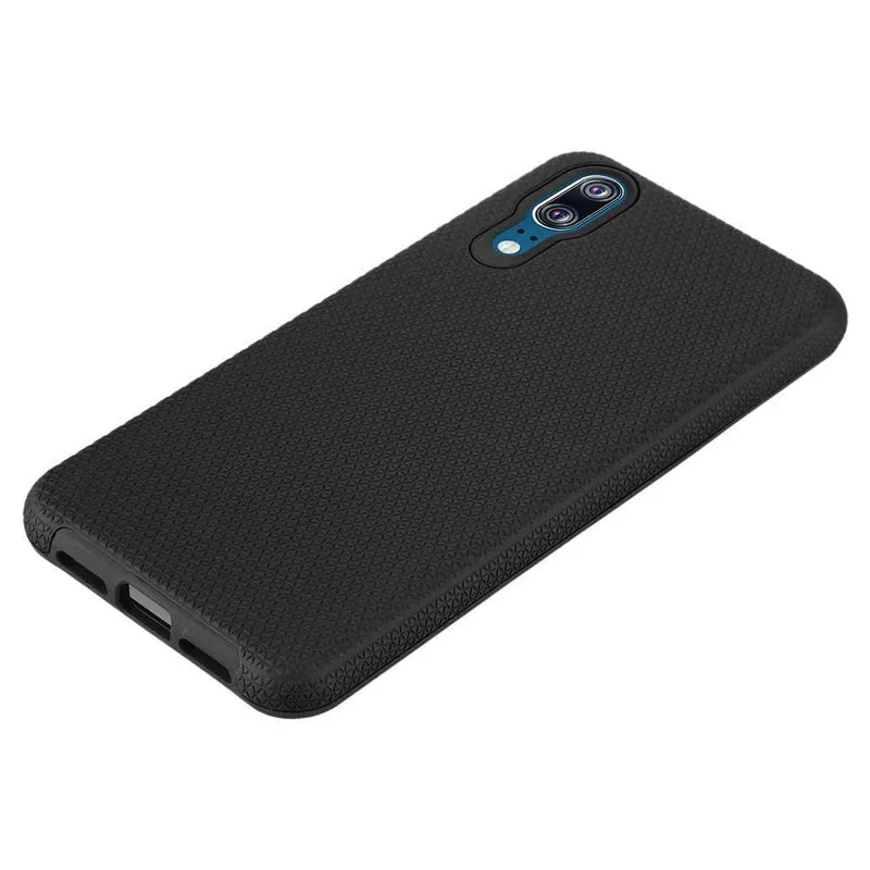 Cadorabo Hülle kompatibel mit Huawei P20 Outdoor Hybrid Schutzhülle mit extra Grip Anti Rutsch Oberfläche im Triangle Design aus Silikon und Kunststoff