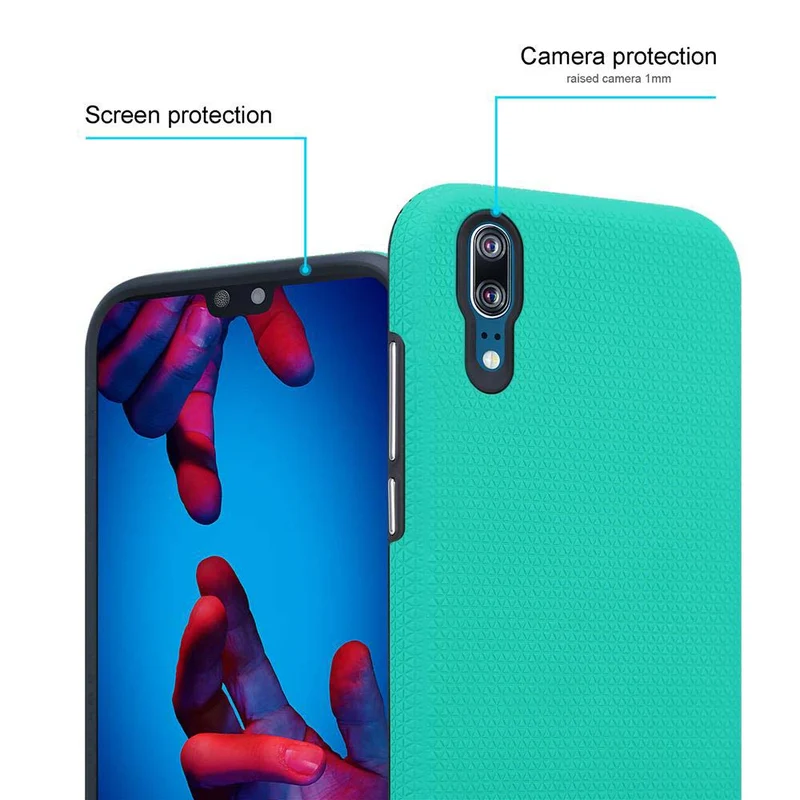 Cadorabo Hülle kompatibel mit Huawei P20 Outdoor Hybrid Schutzhülle mit extra Grip Anti Rutsch Oberfläche im Triangle Design aus Silikon und Kunststoff