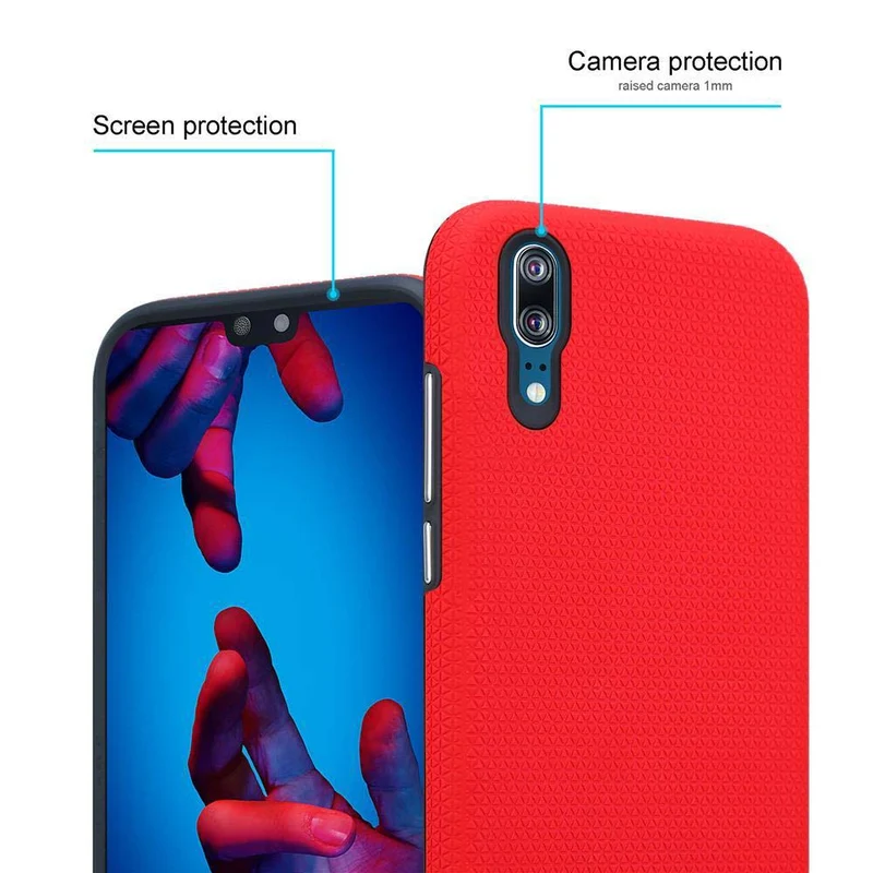 Cadorabo Hülle kompatibel mit Huawei P20 Outdoor Hybrid Schutzhülle mit extra Grip Anti Rutsch Oberfläche im Triangle Design aus Silikon und Kunststoff