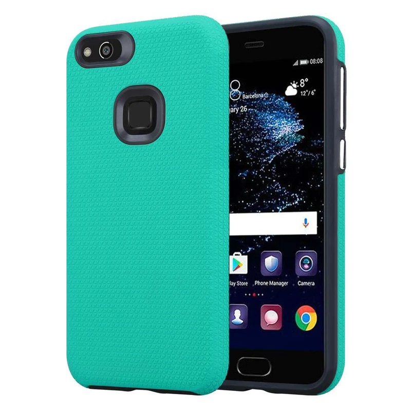 Cadorabo Hülle kompatibel mit Huawei P10 LITE Outdoor Hybrid Schutzhülle mit extra Grip Anti Rutsch Oberfläche im Triangle Design aus Silikon und Kunststoff