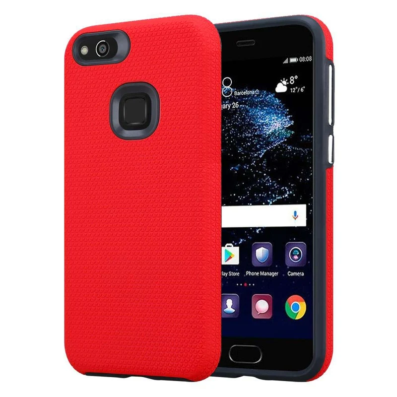 Cadorabo Hülle kompatibel mit Huawei P10 LITE Outdoor Hybrid Schutzhülle mit extra Grip Anti Rutsch Oberfläche im Triangle Design aus Silikon und Kunststoff
