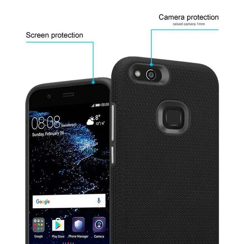 Cadorabo Hülle kompatibel mit Huawei P10 LITE Outdoor Hybrid Schutzhülle mit extra Grip Anti Rutsch Oberfläche im Triangle Design aus Silikon und Kunststoff