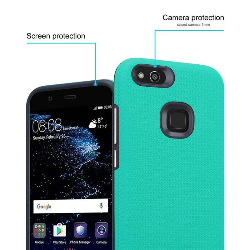 Cadorabo Hülle kompatibel mit Huawei P10 LITE Outdoor Hybrid Schutzhülle mit extra Grip Anti Rutsch Oberfläche im Triangle Design aus Silikon und Kunststoff