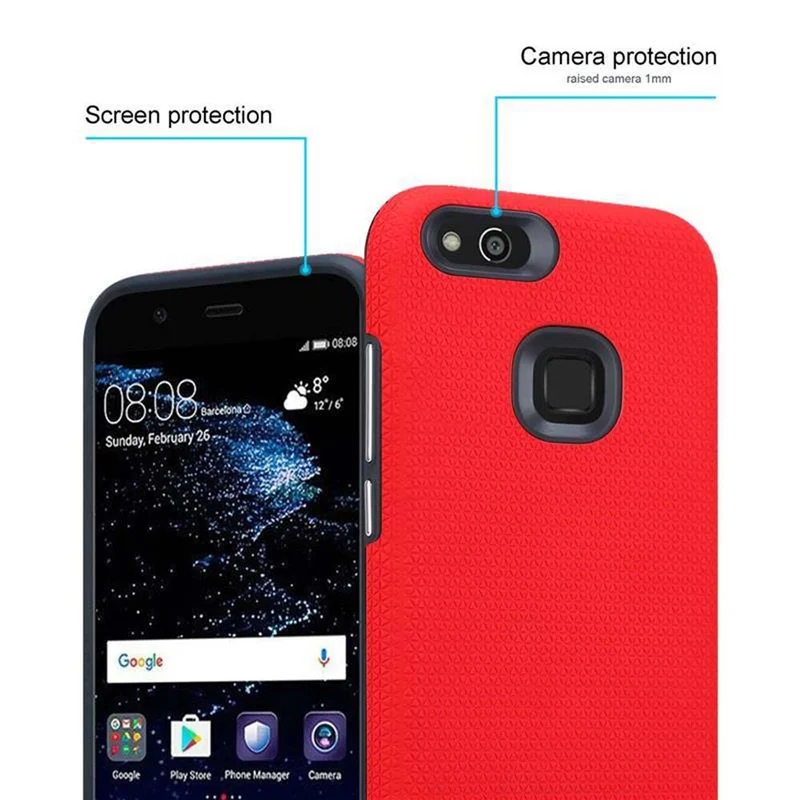 Cadorabo Hülle kompatibel mit Huawei P10 LITE Outdoor Hybrid Schutzhülle mit extra Grip Anti Rutsch Oberfläche im Triangle Design aus Silikon und Kunststoff