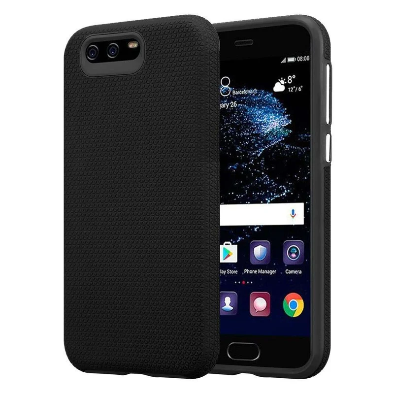 Cadorabo Hülle kompatibel mit Huawei P10 Outdoor Hybrid Schutzhülle mit extra Grip Anti Rutsch Oberfläche im Triangle Design aus Silikon und Kunststoff