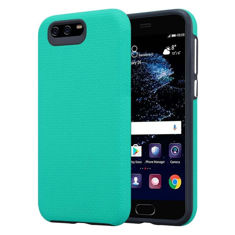 Cadorabo Hülle kompatibel mit Huawei P10 Outdoor Hybrid Schutzhülle mit extra Grip Anti Rutsch Oberfläche im Triangle Design aus Silikon und Kunststoff