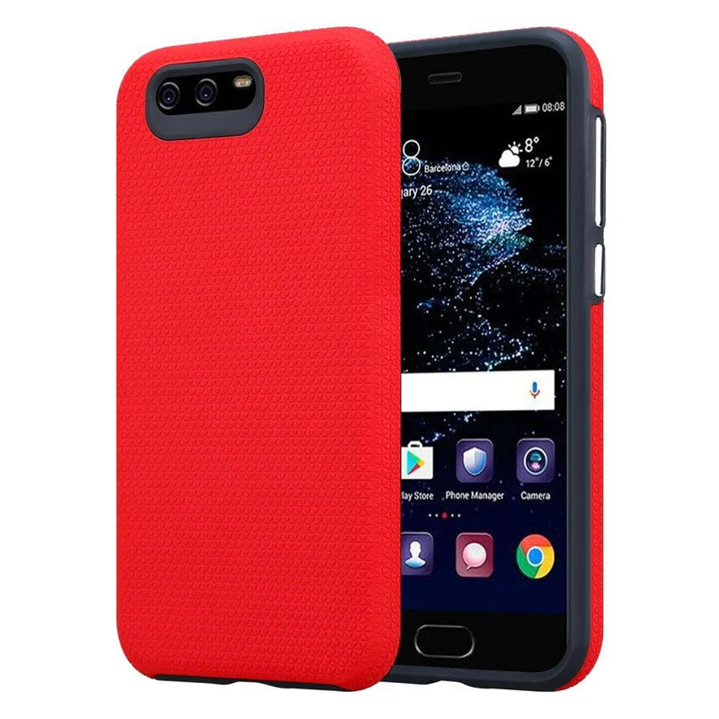 Cadorabo Hülle kompatibel mit Huawei P10 Outdoor Hybrid Schutzhülle mit extra Grip Anti Rutsch Oberfläche im Triangle Design aus Silikon und Kunststoff