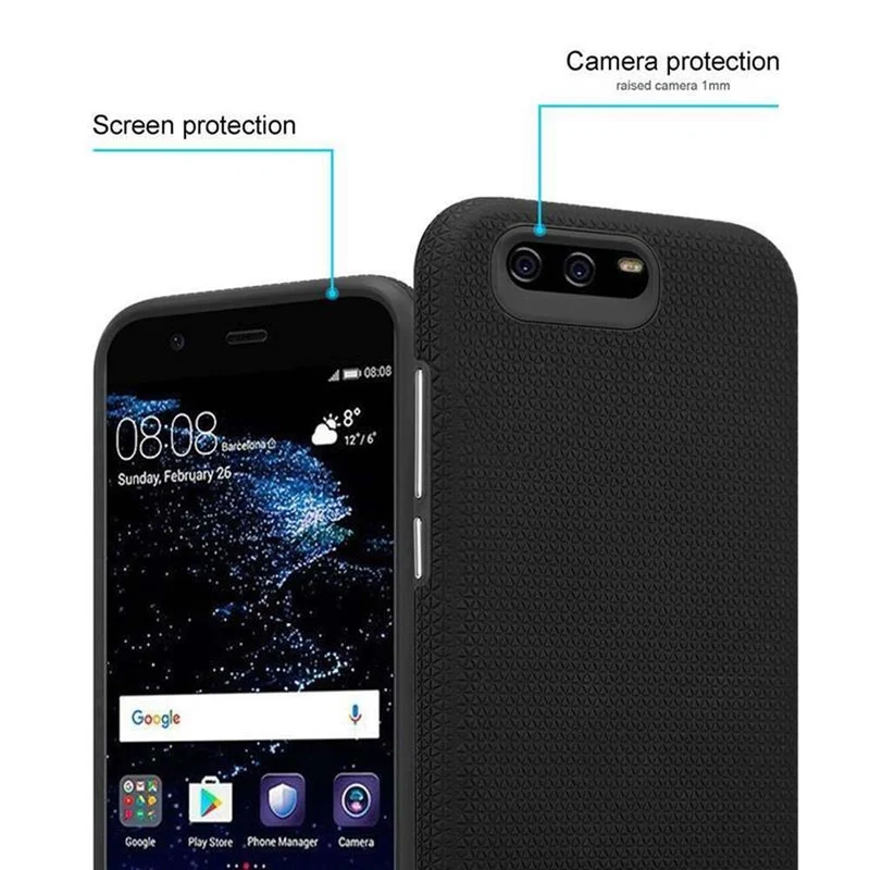 Cadorabo Hülle kompatibel mit Huawei P10 Outdoor Hybrid Schutzhülle mit extra Grip Anti Rutsch Oberfläche im Triangle Design aus Silikon und Kunststoff