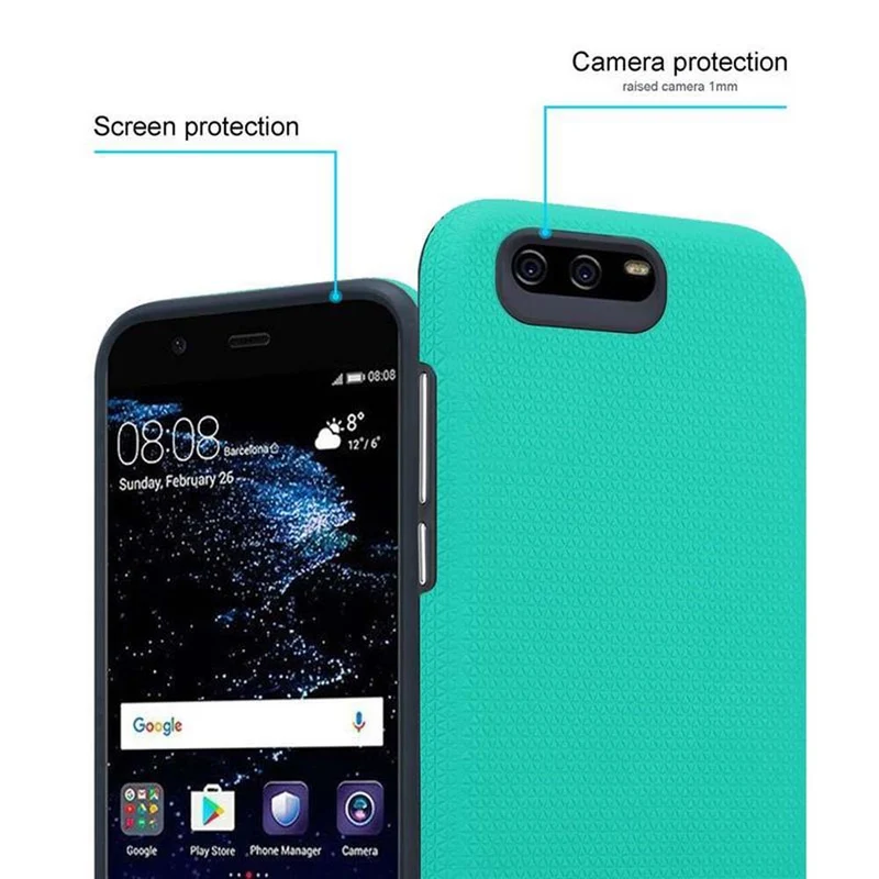 Cadorabo Hülle kompatibel mit Huawei P10 Outdoor Hybrid Schutzhülle mit extra Grip Anti Rutsch Oberfläche im Triangle Design aus Silikon und Kunststoff