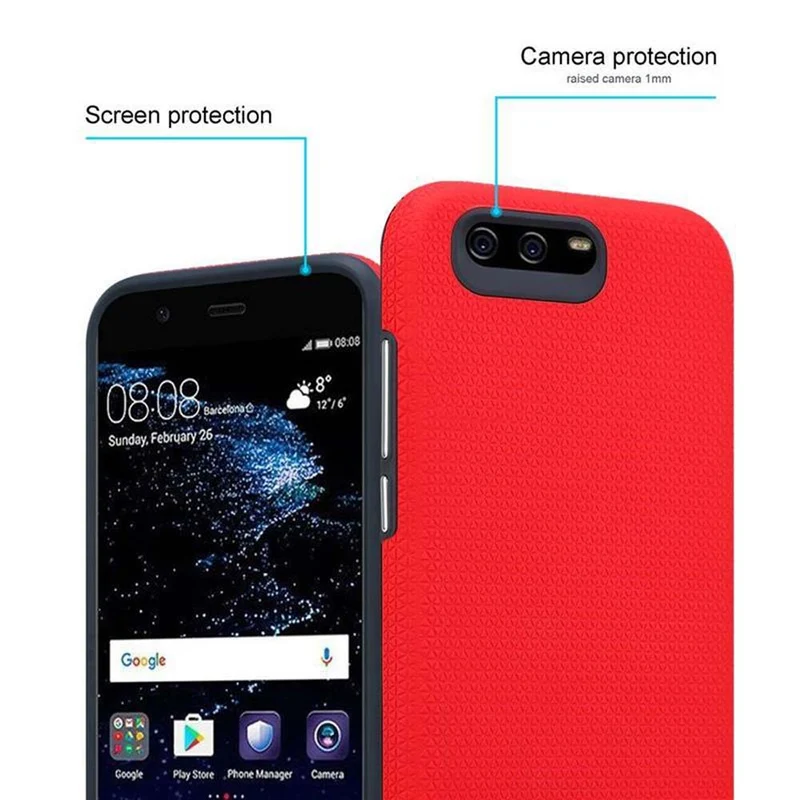 Cadorabo Hülle kompatibel mit Huawei P10 Outdoor Hybrid Schutzhülle mit extra Grip Anti Rutsch Oberfläche im Triangle Design aus Silikon und Kunststoff
