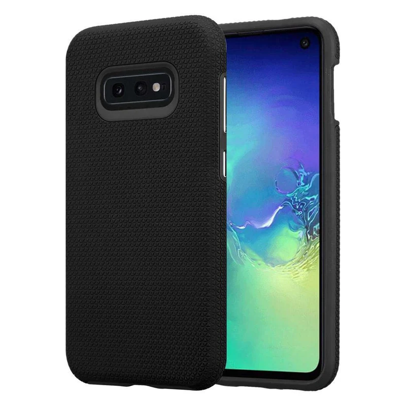 Cadorabo Hülle kompatibel mit Samsung Galaxy S10e Outdoor Hybrid Schutzhülle mit extra Grip Anti Rutsch Oberfläche im Triangle Design aus Silikon und Kunststoff