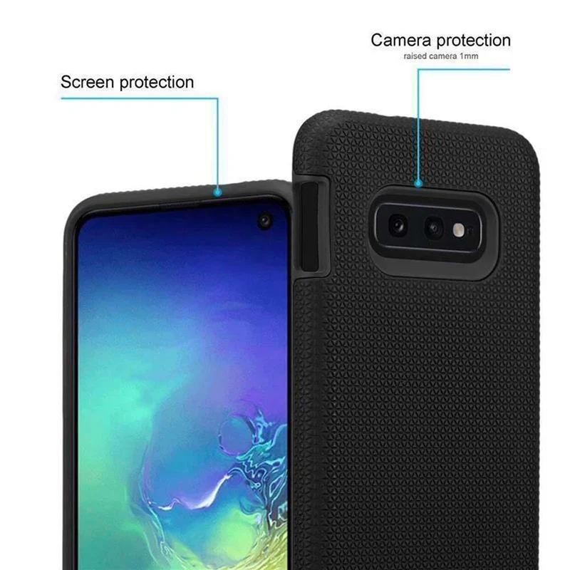 Cadorabo Hülle kompatibel mit Samsung Galaxy S10e Outdoor Hybrid Schutzhülle mit extra Grip Anti Rutsch Oberfläche im Triangle Design aus Silikon und Kunststoff