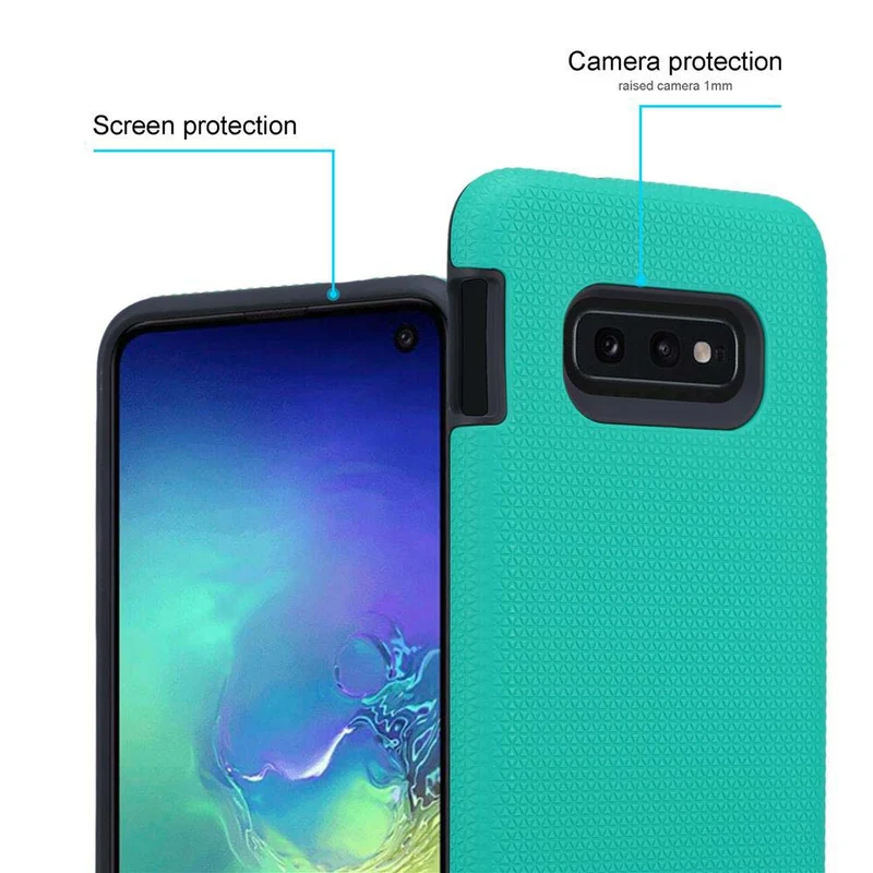 Cadorabo Hülle kompatibel mit Samsung Galaxy S10e Outdoor Hybrid Schutzhülle mit extra Grip Anti Rutsch Oberfläche im Triangle Design aus Silikon und Kunststoff