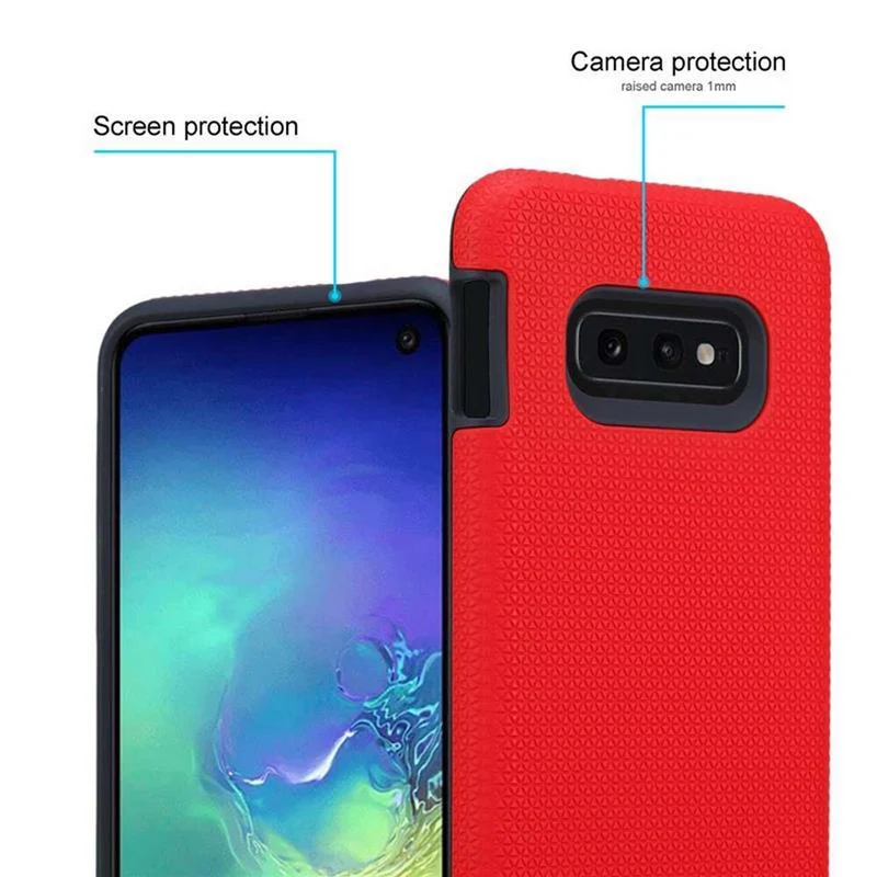 Cadorabo Hülle kompatibel mit Samsung Galaxy S10e Outdoor Hybrid Schutzhülle mit extra Grip Anti Rutsch Oberfläche im Triangle Design aus Silikon und Kunststoff
