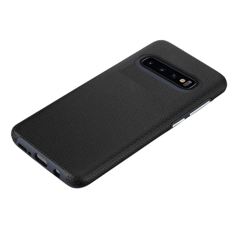 Cadorabo Hülle kompatibel mit Samsung Galaxy S10 PLUS Outdoor Hybrid Schutzhülle mit extra Grip Anti Rutsch Oberfläche im Triangle Design aus Silikon und Kunststoff