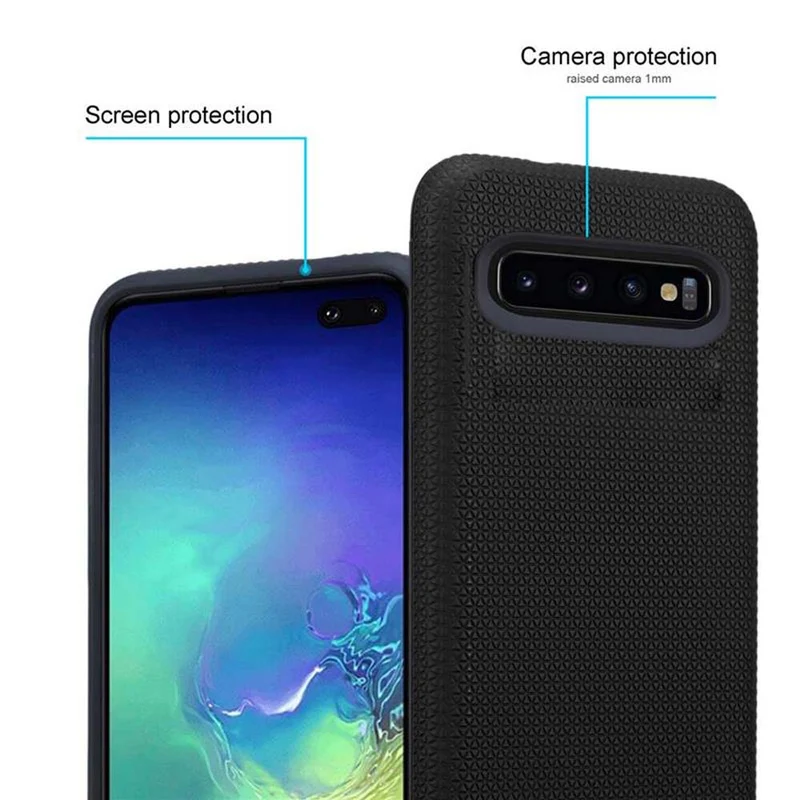Cadorabo Hülle kompatibel mit Samsung Galaxy S10 PLUS Outdoor Hybrid Schutzhülle mit extra Grip Anti Rutsch Oberfläche im Triangle Design aus Silikon und Kunststoff