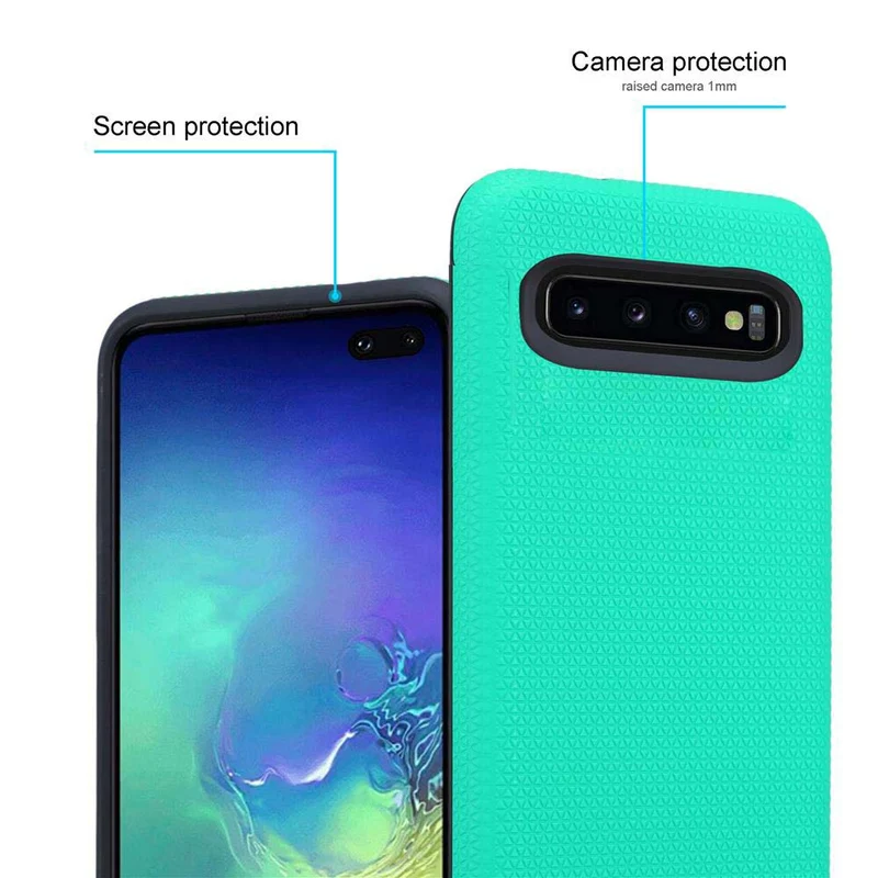 Cadorabo Hülle kompatibel mit Samsung Galaxy S10 PLUS Outdoor Hybrid Schutzhülle mit extra Grip Anti Rutsch Oberfläche im Triangle Design aus Silikon und Kunststoff