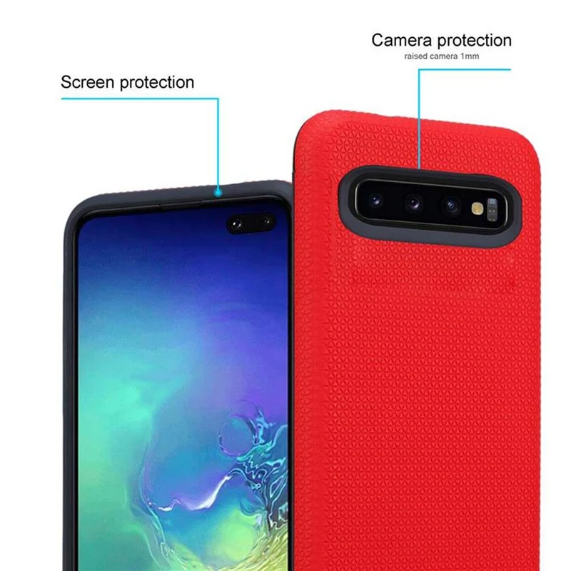Cadorabo Hülle kompatibel mit Samsung Galaxy S10 PLUS Outdoor Hybrid Schutzhülle mit extra Grip Anti Rutsch Oberfläche im Triangle Design aus Silikon und Kunststoff