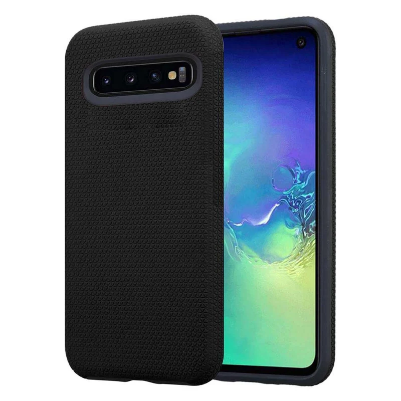 Cadorabo Hülle kompatibel mit Samsung Galaxy S10 4G Outdoor Hybrid Schutzhülle mit extra Grip Anti Rutsch Oberfläche im Triangle Design aus Silikon und Kunststoff