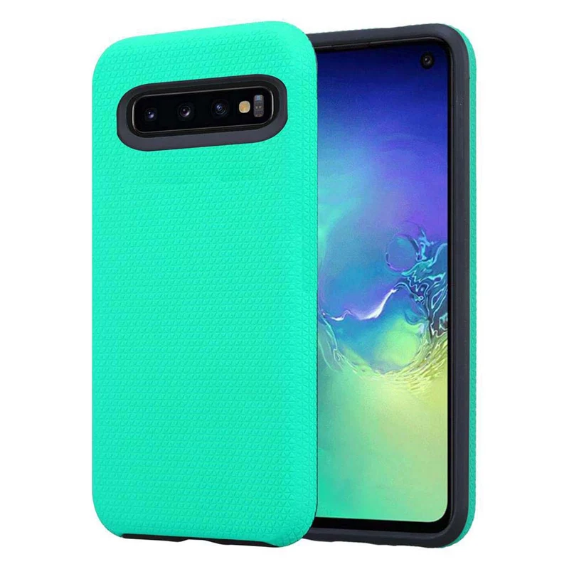 Cadorabo Hülle kompatibel mit Samsung Galaxy S10 4G Outdoor Hybrid Schutzhülle mit extra Grip Anti Rutsch Oberfläche im Triangle Design aus Silikon und Kunststoff