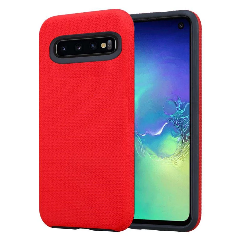 Cadorabo Hülle kompatibel mit Samsung Galaxy S10 4G Outdoor Hybrid Schutzhülle mit extra Grip Anti Rutsch Oberfläche im Triangle Design aus Silikon und Kunststoff