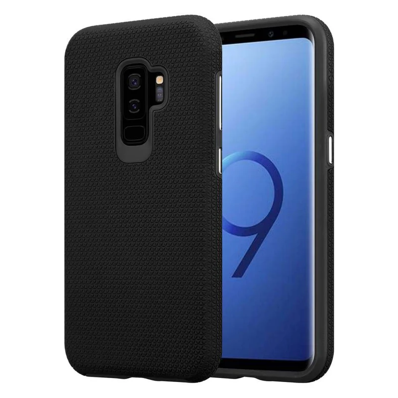 Cadorabo Hülle kompatibel mit Samsung Galaxy S9 PLUS Outdoor Hybrid Schutzhülle mit extra Grip Anti Rutsch Oberfläche im Triangle Design aus Silikon und Kunststoff