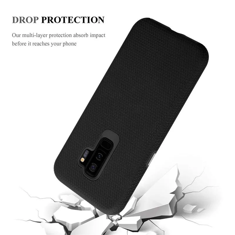 Cadorabo Hülle kompatibel mit Samsung Galaxy S9 PLUS Outdoor Hybrid Schutzhülle mit extra Grip Anti Rutsch Oberfläche im Triangle Design aus Silikon und Kunststoff
