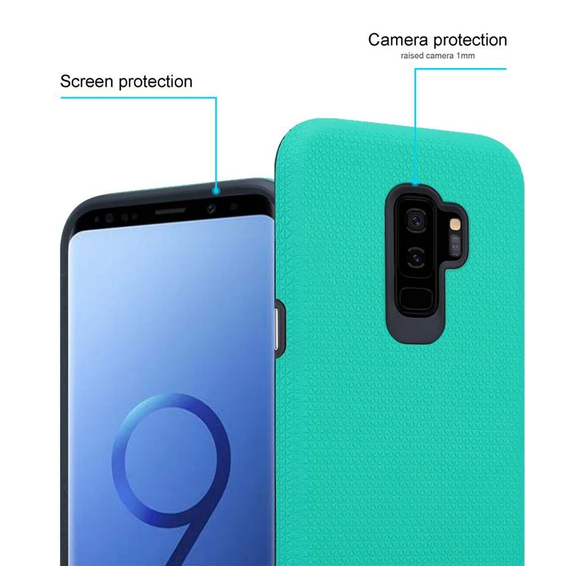 Cadorabo Hülle kompatibel mit Samsung Galaxy S9 PLUS Outdoor Hybrid Schutzhülle mit extra Grip Anti Rutsch Oberfläche im Triangle Design aus Silikon und Kunststoff