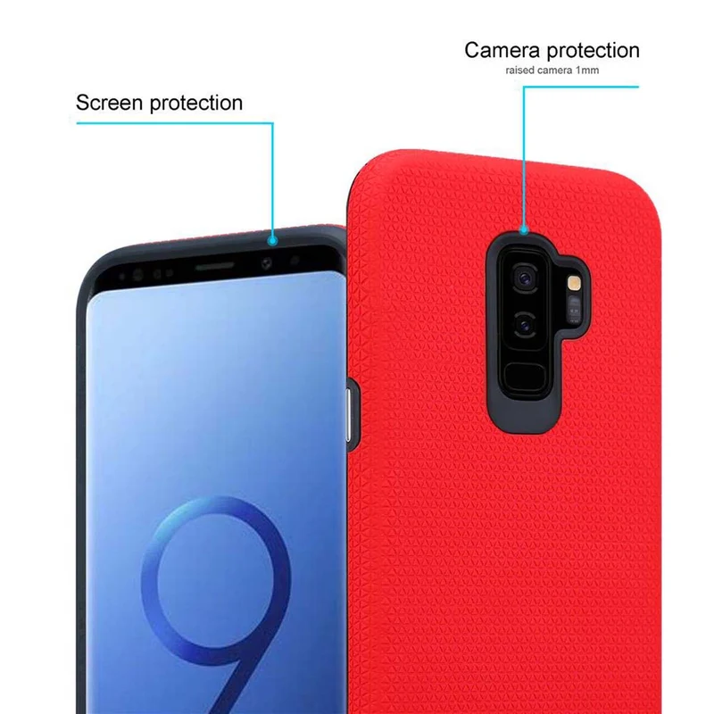 Cadorabo Hülle kompatibel mit Samsung Galaxy S9 PLUS Outdoor Hybrid Schutzhülle mit extra Grip Anti Rutsch Oberfläche im Triangle Design aus Silikon und Kunststoff