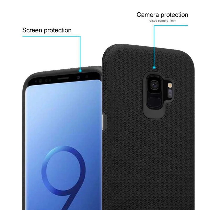 Cadorabo Hülle kompatibel mit Samsung Galaxy S9 Outdoor Hybrid Schutzhülle mit extra Grip Anti Rutsch Oberfläche im Triangle Design aus Silikon und Kunststoff