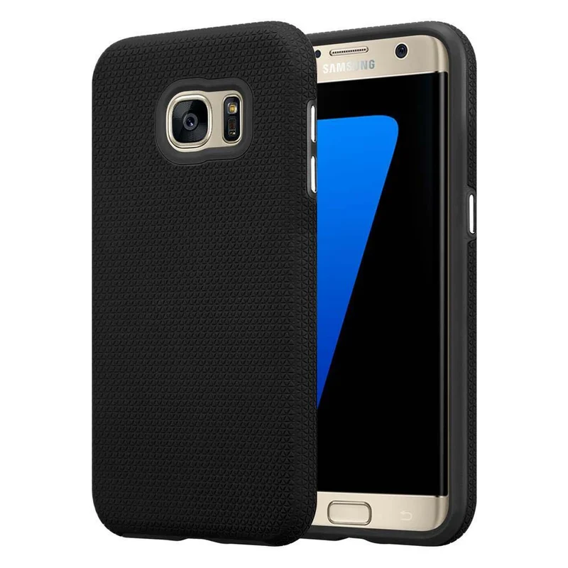 Cadorabo Hülle kompatibel mit Samsung Galaxy S7 EDGE Outdoor Hybrid Schutzhülle mit extra Grip Anti Rutsch Oberfläche im Triangle Design aus Silikon und Kunststoff