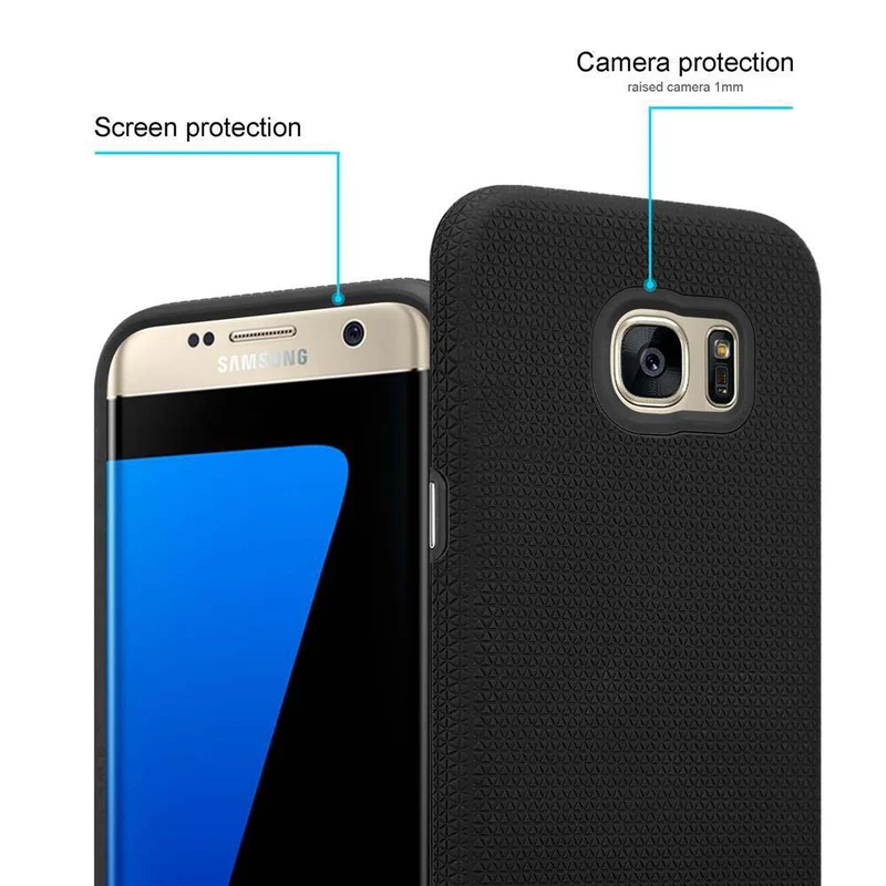 Cadorabo Hülle kompatibel mit Samsung Galaxy S7 EDGE Outdoor Hybrid Schutzhülle mit extra Grip Anti Rutsch Oberfläche im Triangle Design aus Silikon und Kunststoff